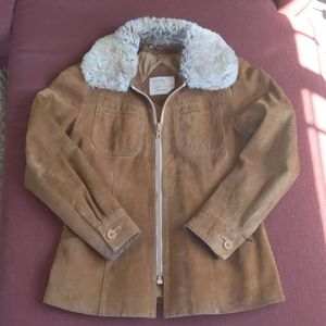 Vintage suede jacket with rabbit fur collar M